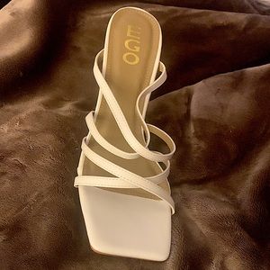 Cross strap square toe metallic heel mule